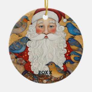 Ornamento De Cerâmica Papais noeis Queirosos, Batidos, Cães, Aves Azuis