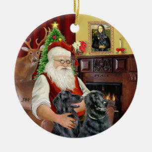 Ornamento De Cerâmica Papais noeis - Retriever Revestido Plano