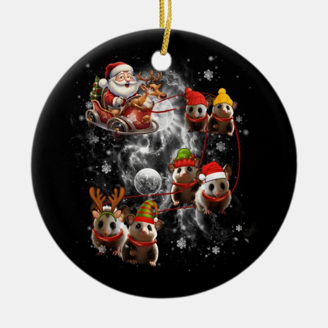 Ornamento De Cerâmica Papais noeis Riding Ogambm Reindeer Sleigh Christm (Frente)