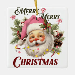 Ornamento De Cerâmica Papais noeis Rosa Vintage