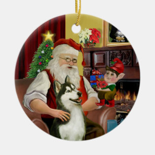 Ornamento De Cerâmica Papais noeis Siberian Husky nº 3