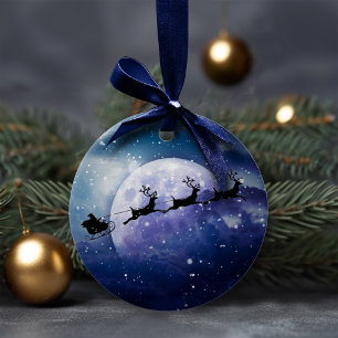 Ornamento De Cerâmica Papais noeis Sleigh Fantasy Galaxy Night Sky