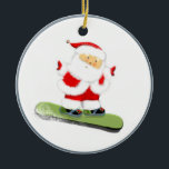 Ornamento De Cerâmica Papais noeis Snowboard<br><div class="desc">Um presente de Natal colecionável com Papais noeis de snowboarder. Para personalizar editar texto para adicionar nome.</div>