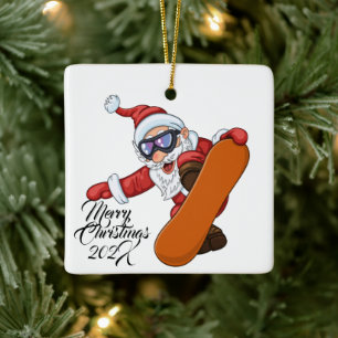 Ornamento De Cerâmica Papais noeis Snowboard