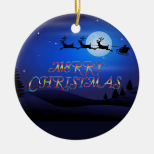 Ornamento De Cerâmica Papais noeis sobre uma lua azul