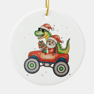 Ornamento De Cerâmica Papais noeis T Rex Dinossaur Monster Truck Natal