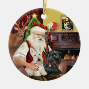 Ornamento De Cerâmica Papais noeis TWO Scottish Terriers