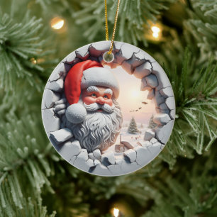 Ornamento De Cerâmica Papais noeis Winter Wonderland Peek Through