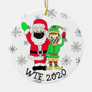 Ornamento De Cerâmica Papais noeis WTF 2020 e Elf no Facemask