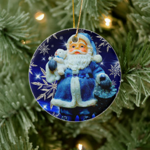 Ornamento De Cerâmica Papais noeis XMAS CRISTAIS AZUIS DE GELO