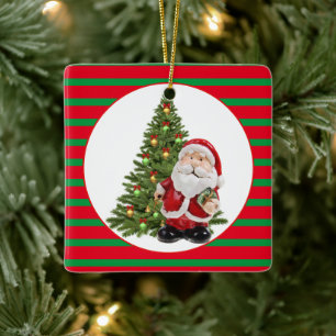 Ornamento De Cerâmica Papas de Natal de dois lados / Quadrado