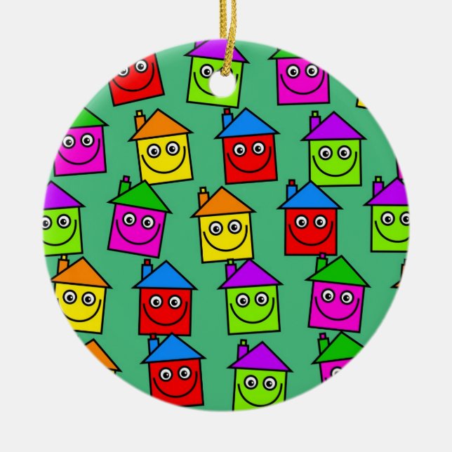 Ornamento De Cerâmica Papel de parede feliz da casa (Frente)