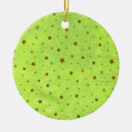 Ornamento De Cerâmica Papel verde abstrato com estrelas cintilantes dour