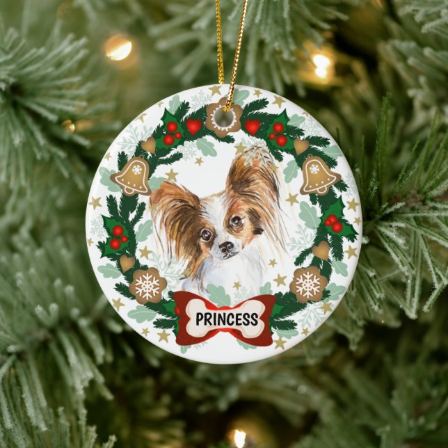 Ornamento De Cerâmica Papillion Dog Christmas Cachorro Cachorro Cookie W (Árvore)