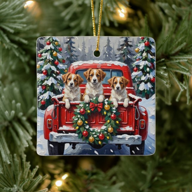 Ornamento De Cerâmica Papillon Christmas Red Truck Holiday (Árvore)