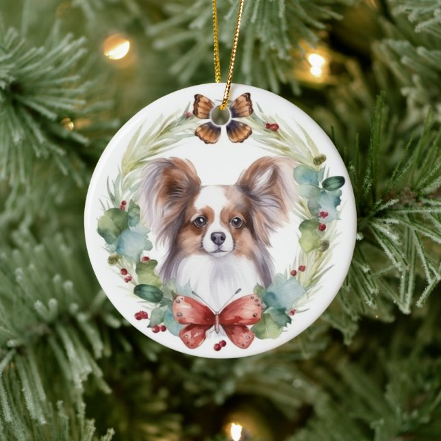Ornamento De Cerâmica Papillon Christmas Wreath Festivo Pup (Árvore)