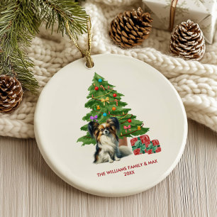 Ornamento De Cerâmica Papillon Dog Personalizou o Natal