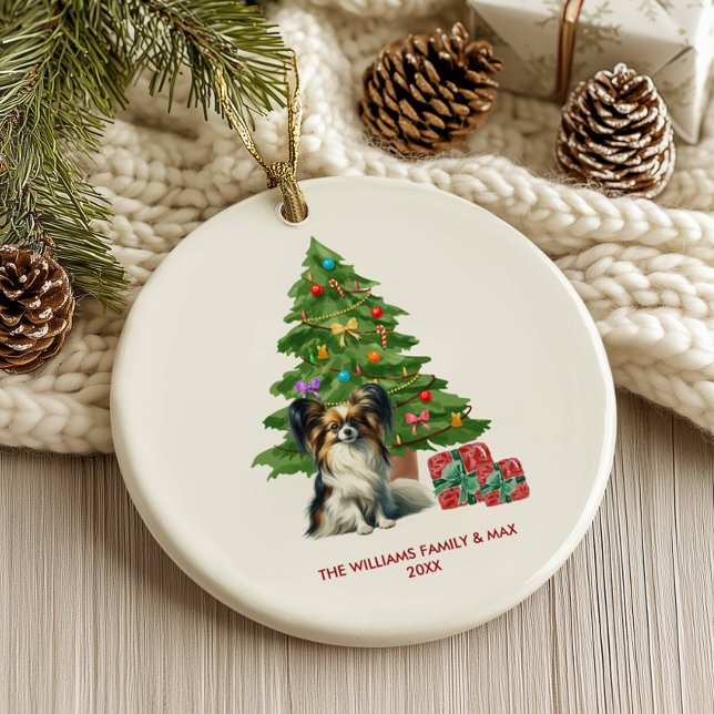Ornamento De Cerâmica Papillon Dog Personalizou o Natal (Criador carregado)