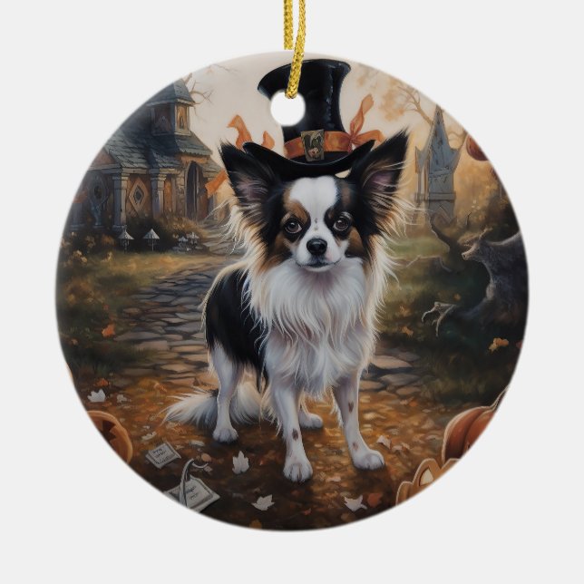 Ornamento De Cerâmica Papillon Pumpkins Halloween Scary (Frente)