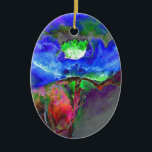 Ornamento De Cerâmica papoila azul-abstrato floral azul-aquosa<br><div class="desc">Uma pintura de aquarela com um papoila azul abstrato. Trabalho original de H. Cooper.</div>