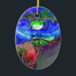 Ornamento De Cerâmica papoila azul-abstrato floral azul-aquosa<br><div class="desc">Uma pintura de aquarela com um papoila azul abstrato. Trabalho original de H. Cooper.</div>