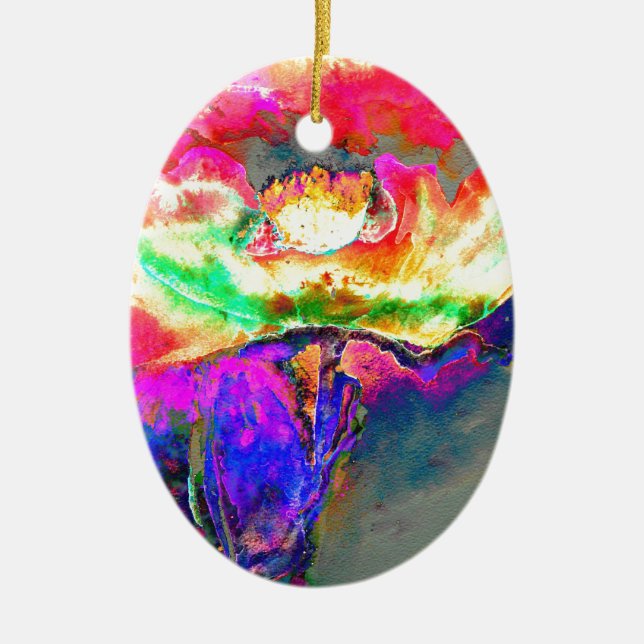 Ornamento De Cerâmica Papoila-flor-rosa-amarela-abstrato elegante (Frente)