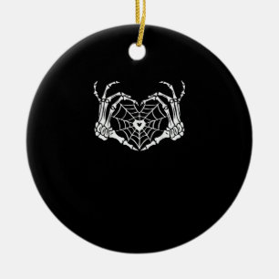 Ornamento De Cerâmica Par Cobweb do Halloween do Skeleton Heart Spiderwe