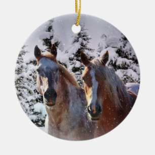 Ornamento De Cerâmica Par de Cavalo Super Bonito no Natal da Neve