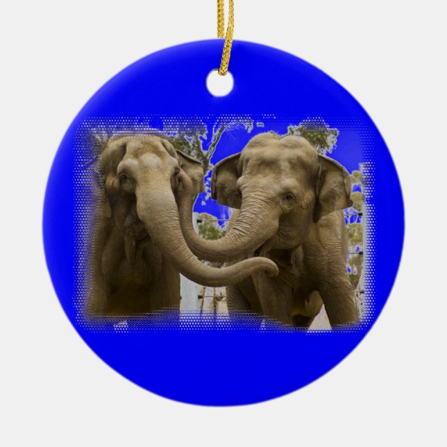 Ornamento De Cerâmica Par de Elefantes Azul (Frente)