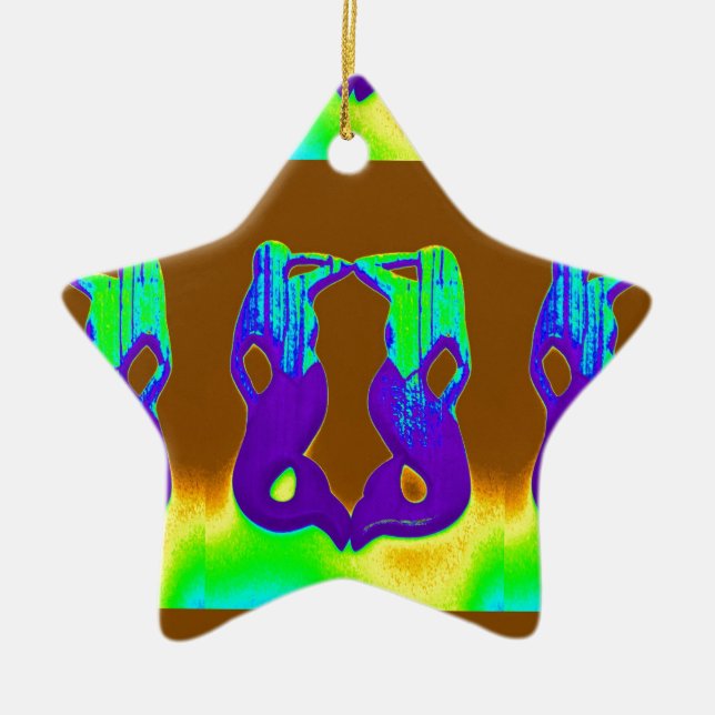 Ornamento De Cerâmica par de sereias roxas (Frente)