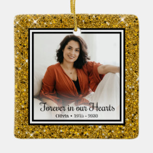 Ornamento De Cerâmica Para Sempre em Nossos Corações Dourado Glitter Mem