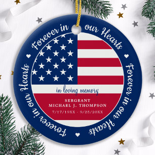 Ornamento De Cerâmica Para Sempre No Nosso Coração Veterano USA Flag M