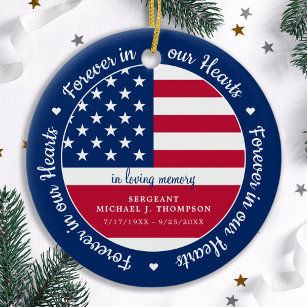 Ornamento De Cerâmica Para Sempre No Nosso Coração Veterano USA Flag Mem