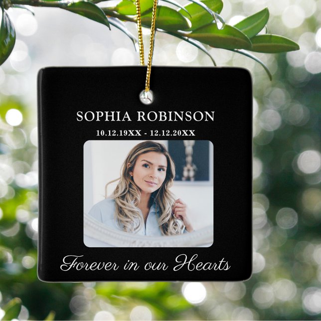 Ornamento De Cerâmica Para sempre no nosso "Heart Photo Memorial Christm (Criador carregado)