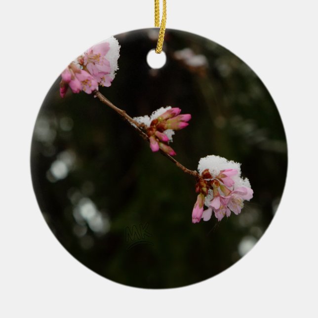 Ornamento De Cerâmica "Para ver a cereja pendurada com neve" - um E (Frente)