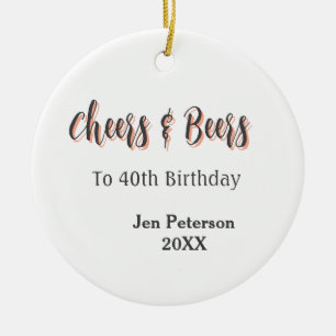 Ornamento De Cerâmica Parabéns e cervejas para 40º aniversário cinza ano