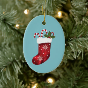Ornamento De Cerâmica Parada De Natal Vermelho Com Canas De Doces E Holl