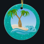 Ornamento De Cerâmica Paradise Beach<br><div class="desc">Divirta-se com isso. Pense em temas! Jogue com cores de fundo, adicione ou exclua texto e (por um pouco de taxa extra) personalize o verso com imagens, cores, logotipo / informações comerciais, etc.! Lembrem-se, ornamentos não são só para árvores de Natal. Eles ficam bem em sua casa, pendurados sobre uma...</div>