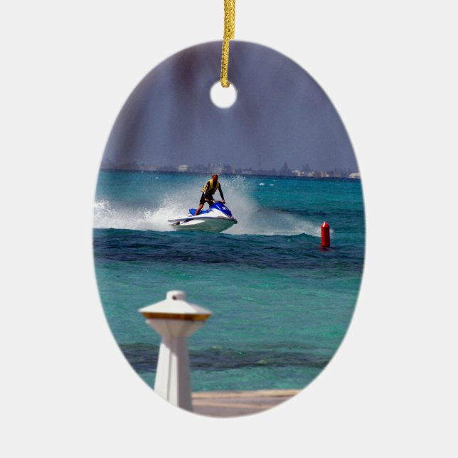 Ornamento De Cerâmica Paraíso de Jet Ski (Frente)