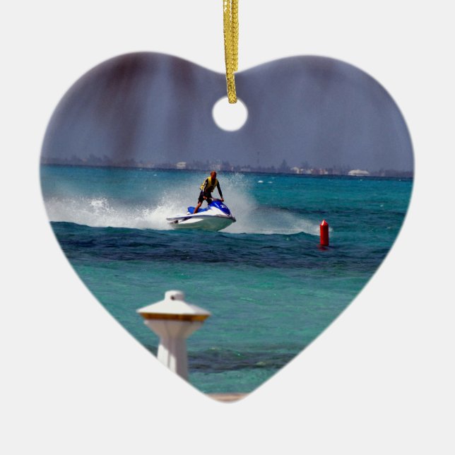 Ornamento De Cerâmica Paraíso de Jet Ski (Frente)