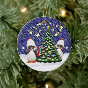 Ornamento De Cerâmica Paraíso de Natal do Pinguim