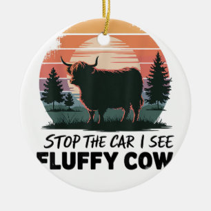 Ornamento De Cerâmica Parar O Carro Ver Fluffy Cow Highland Cow Fazenda