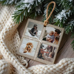 Ornamento De Cerâmica Parcela do Postage do Natal de Entrega Especial 4<br><div class="desc">Envie uma entrega especial para sua família e amigos nesta temporada de festas com nosso simples ornamento de fotos de Natal. O design apresenta um design de textura falsa em kraft castanho para se assemelhar a uma entrega de parcela embrulhada. O simples fio branco e o arco completam este simples...</div>