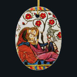 ORNAMENTO DE CERÂMICA PARCHE DE DIA DE OS NAMORADOS DE AMOR ETERNO COM C<br><div class="desc">Arte fina antiga e expressiva colorida. Miniatura heráldica medieval de 1200 amantes românticos num jardim floral com um pássaro branco, misturada com corações 3D brilhantes, pedras gem.Fácil de personalizar para cerimônia de casamento, anúncio nupcial, guardar data, obrigado, chás de panela, chás românticos, noivados, aniversários, Dia de os namorados, ou qualquer...</div>