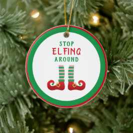Ornamento De Cerâmica Pare De Se Esconder Em Torno De Um Natal Engraçado