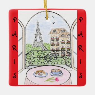 Ornamento De Cerâmica Paris Caprichoso e Torre Eiffel Francesa