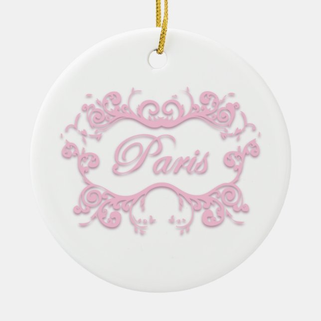 Ornamento De Cerâmica Paris com Scrolls rosa (Frente)