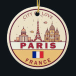 Ornamento De Cerâmica Paris França City Skyline Emblem<br><div class="desc">Design de arte parisiense minimalista e colorida,  com monumentos e marcos da cidade na França.</div>