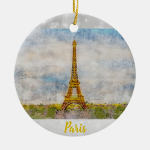 Ornamento De Cerâmica Paris França Torre Eiffel Watercolor