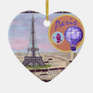 Ornamento De Cerâmica Paris France com a caniche do rosa da torre Eiffel